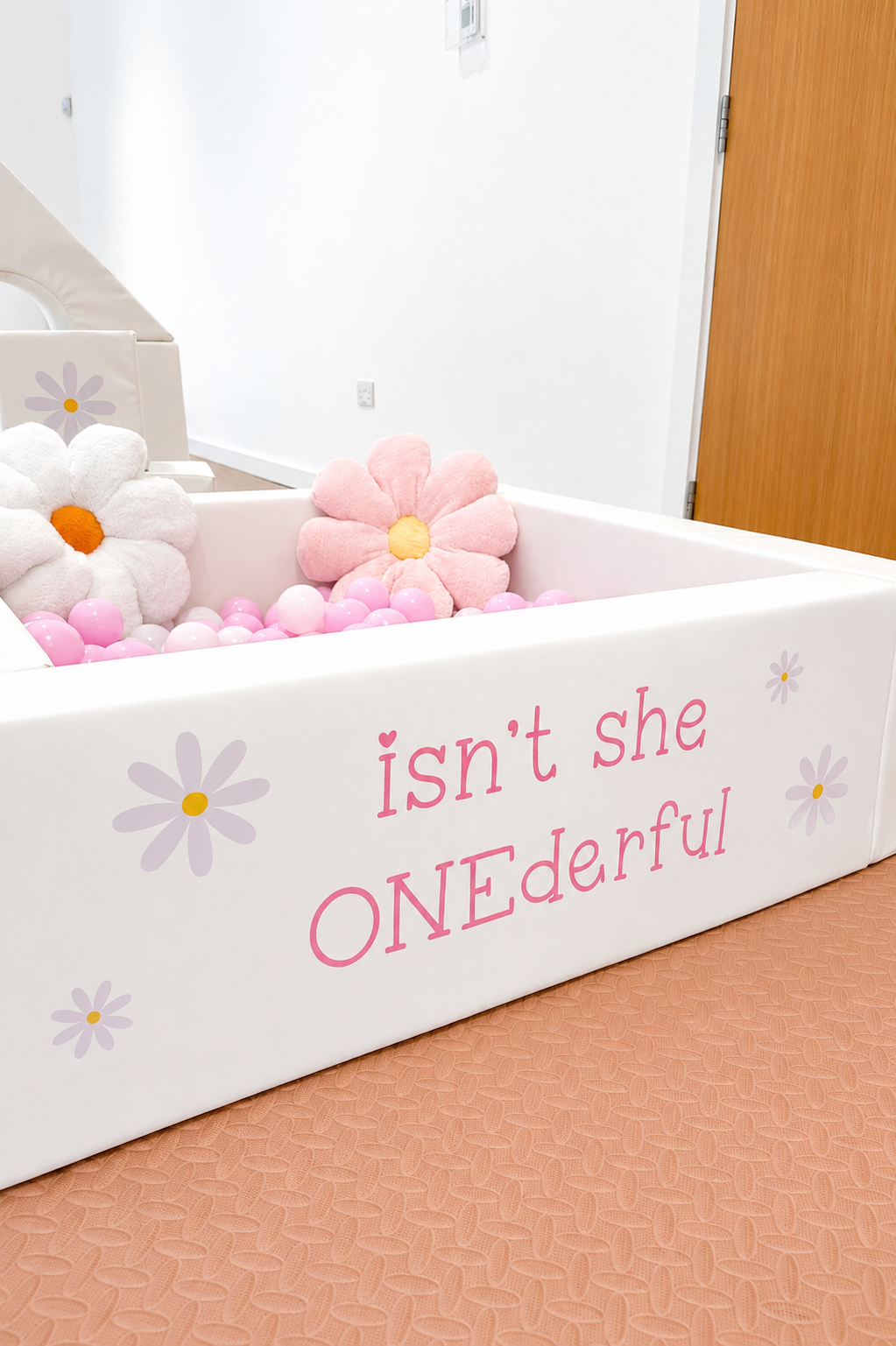 Isn't She ONEderful — daisy themed ball pit with personalised vinyl