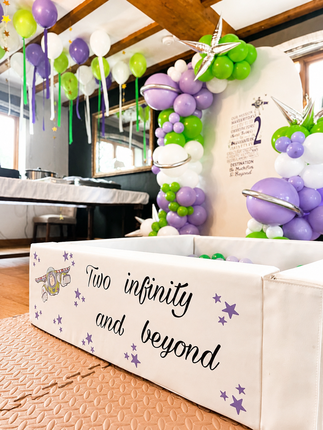 Two Infinity and Beyond — Toy Story themed ball pit with personalised vinyl